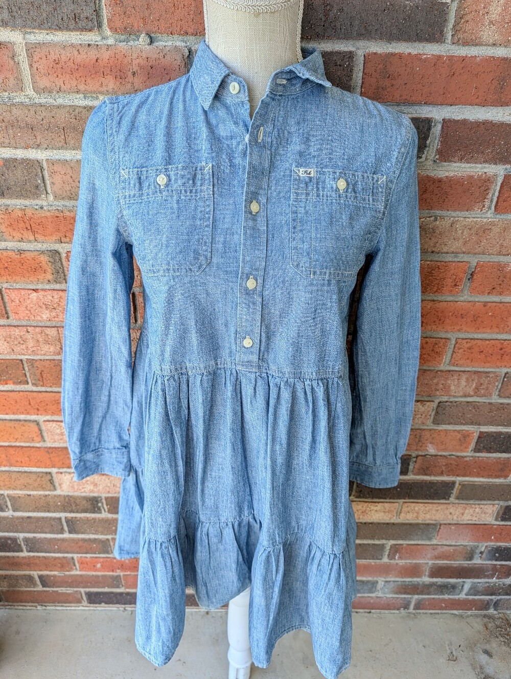 💙EUC Polo Ralph Lauren Cotton Pullover Button Up Tiered Lightweight Denim Dress